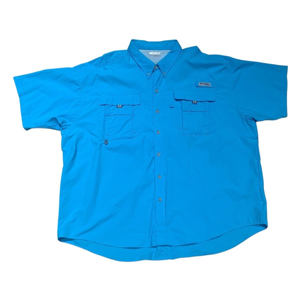 COLUMBIA PFG Fishing Shirt Mens 4X Tall Blue Short Sleeve Button Up 26x34 - Picture 2 of 11